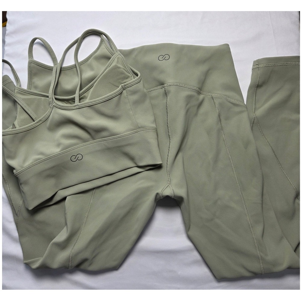 CALIA by Carrie Underwood Ribbed Sports Bra and Leggings Set Sage Green Small - Picture 2 of 9